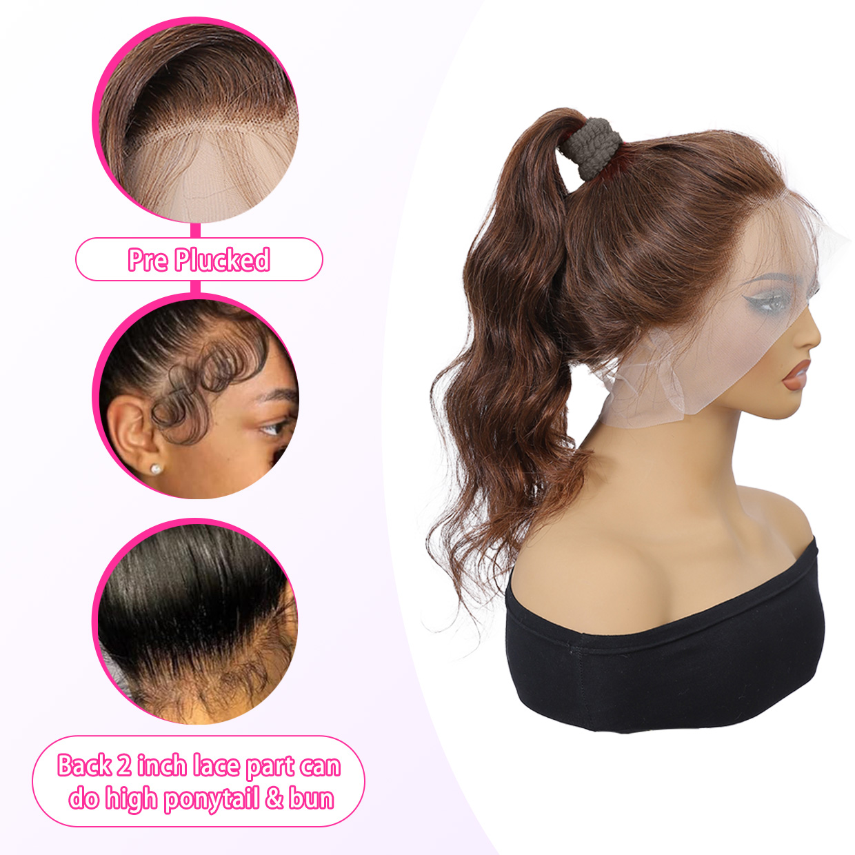 18 "-30" | 360 lace wig Body Wave human hair wig suitable for black women # 4 red brown pre pulled hairline natural baby hair