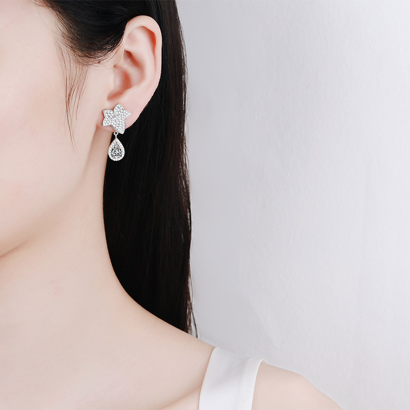 Chic Women's Gemstone Accented Pt950-Gilded Silvery Ear Adornments Featuring Natural Looking Simulated Diamonds