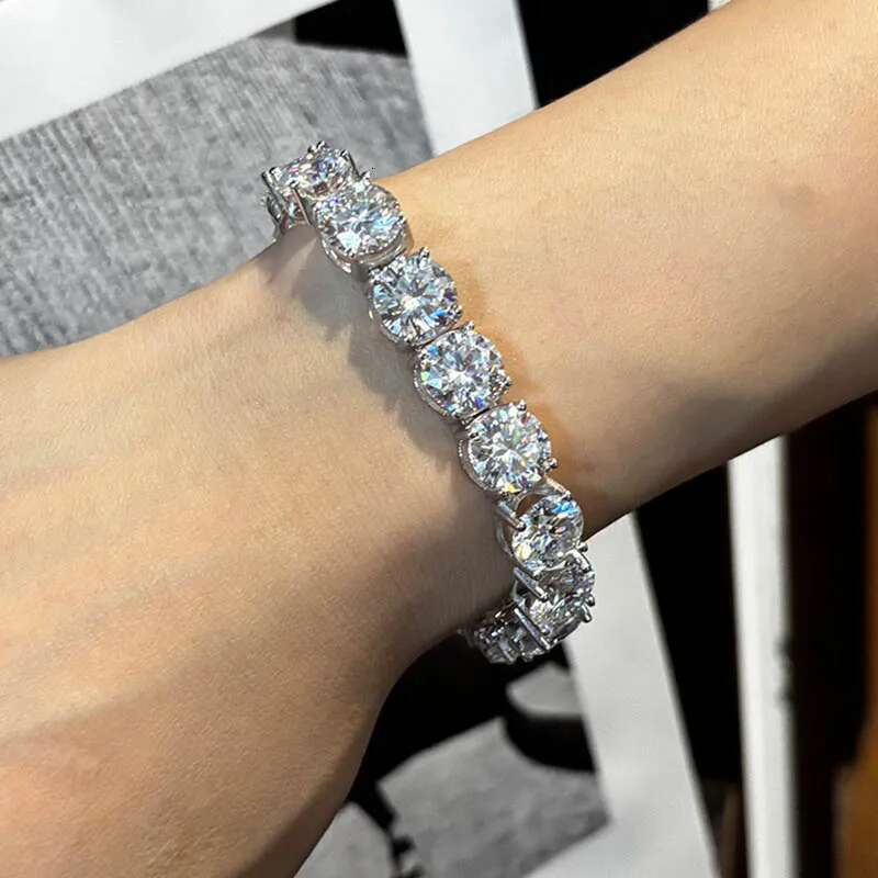 4ct 10mm D Color Moissanite Tennis Chain Bracelet 925 Sterling Silver Plated Rhodium Diamond Link Bracelets Bangle Pass Tester