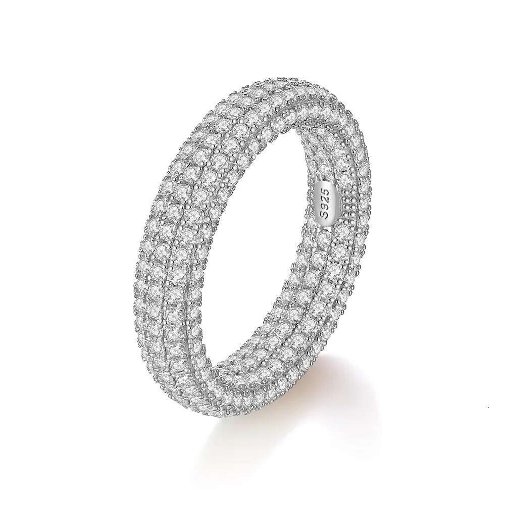 Iced Out D Color Moissanite Eternity Ring 925 Sterling Silver Women Men Hiphop Bling Diamond Wedding Band Pass Tester Wholesale