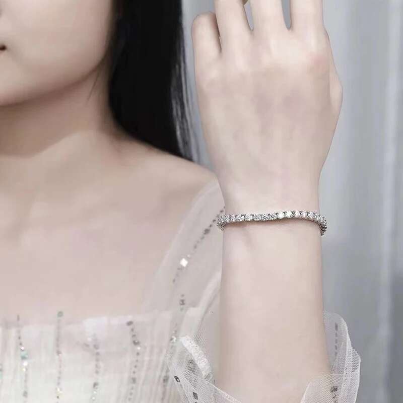 Rock 4mm Moissanite Tennis Bracelets 925 Silver D VVS Round Moissanite Diamond Link Chain Bracelet Plated White Gold Pass Tester