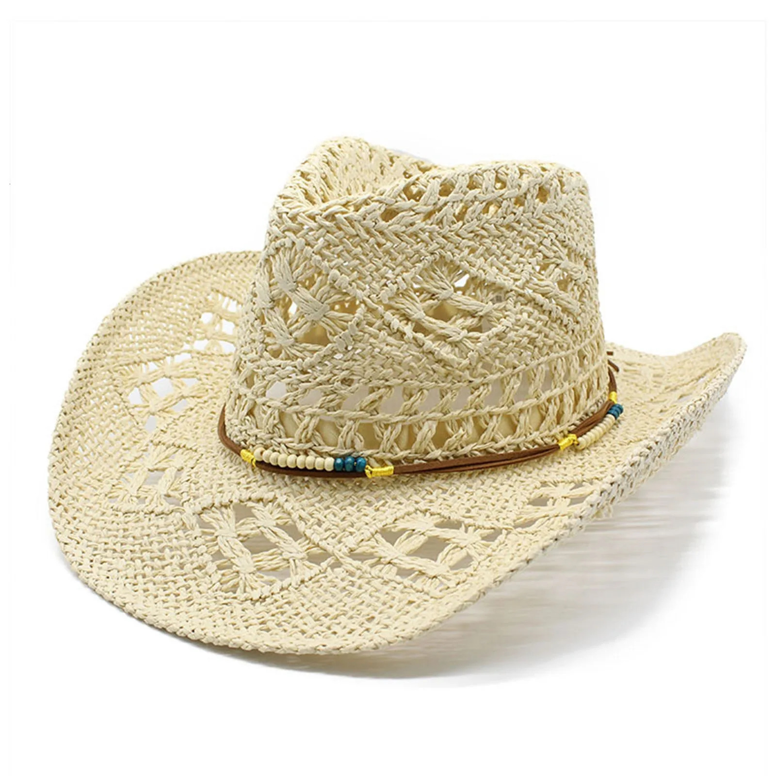 Summer Straw Hat For Women And Men Western Cowboy Wide Brim Hat Shapeable Hollowed Out Sun Hat Vintage Outdoor Fishing Cap 250521