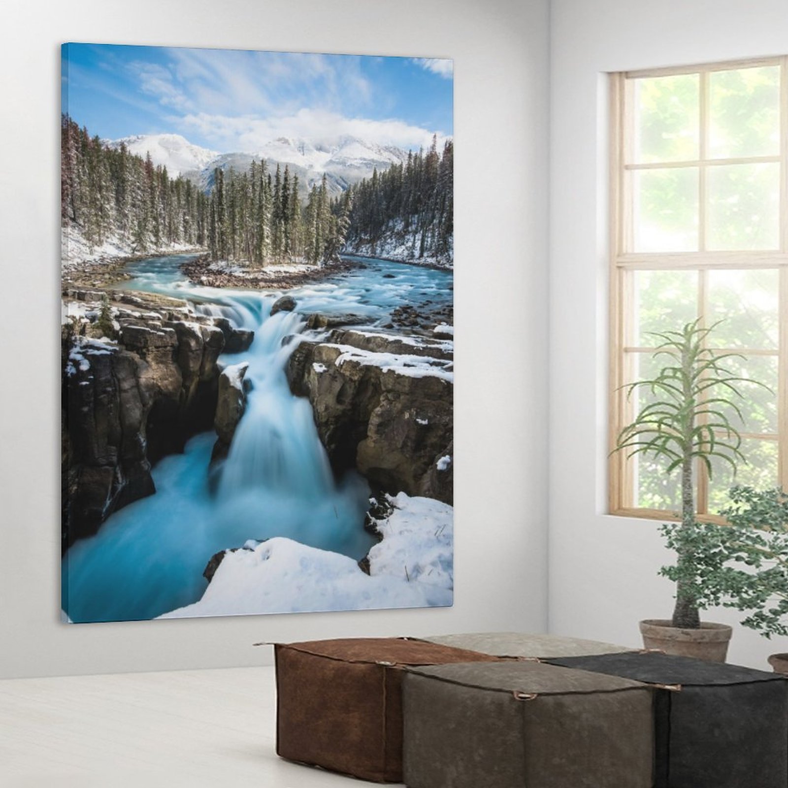 PHome Decor Luxury ainting Snowy Falls Forest Landscape Frame-style Canvas Prints Wall Painting Wall Art Decor Print Paintings for Living Room Gift Fo