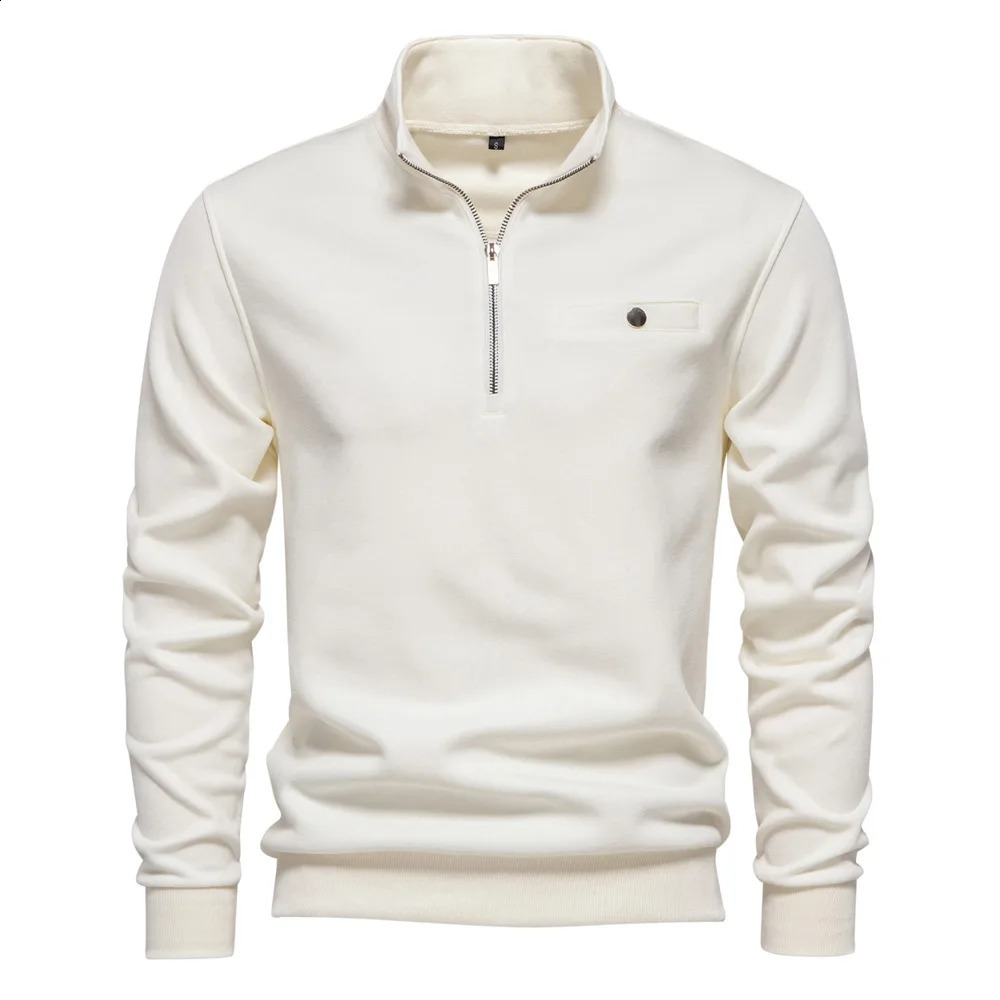 2025 hoodie men half Zipper Pocket Decoration Cotton Blend Sweatshirt for Men Casual Sport Pullover Mens Sweatshirts 250513