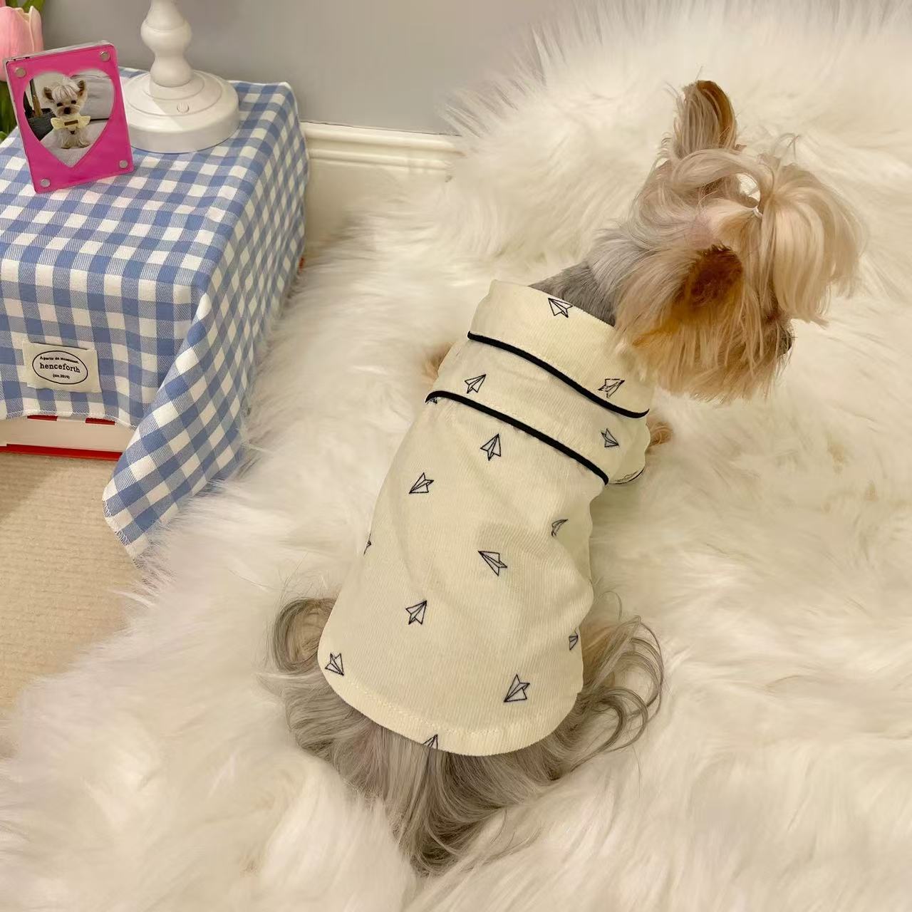 T00327 Pet Clothes Corduroy Simple Vest Small Dog Cartoon Suspender Vest Cute Dog Cat Clothes