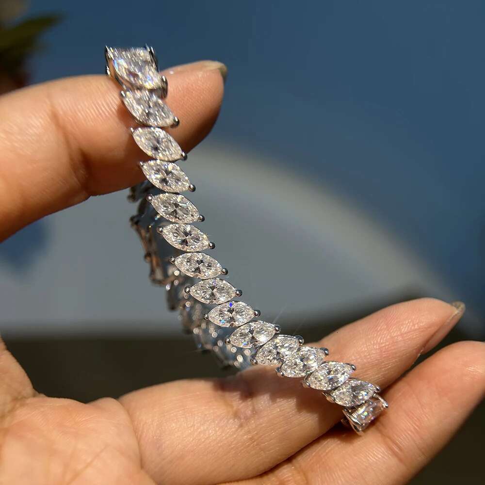 BXINY Luxury Marquise Cut All Moissanite Tennis Bracelet 100% S925 Silver for Women Lab Diamond Hand Chain Gift Jewelry with GRA