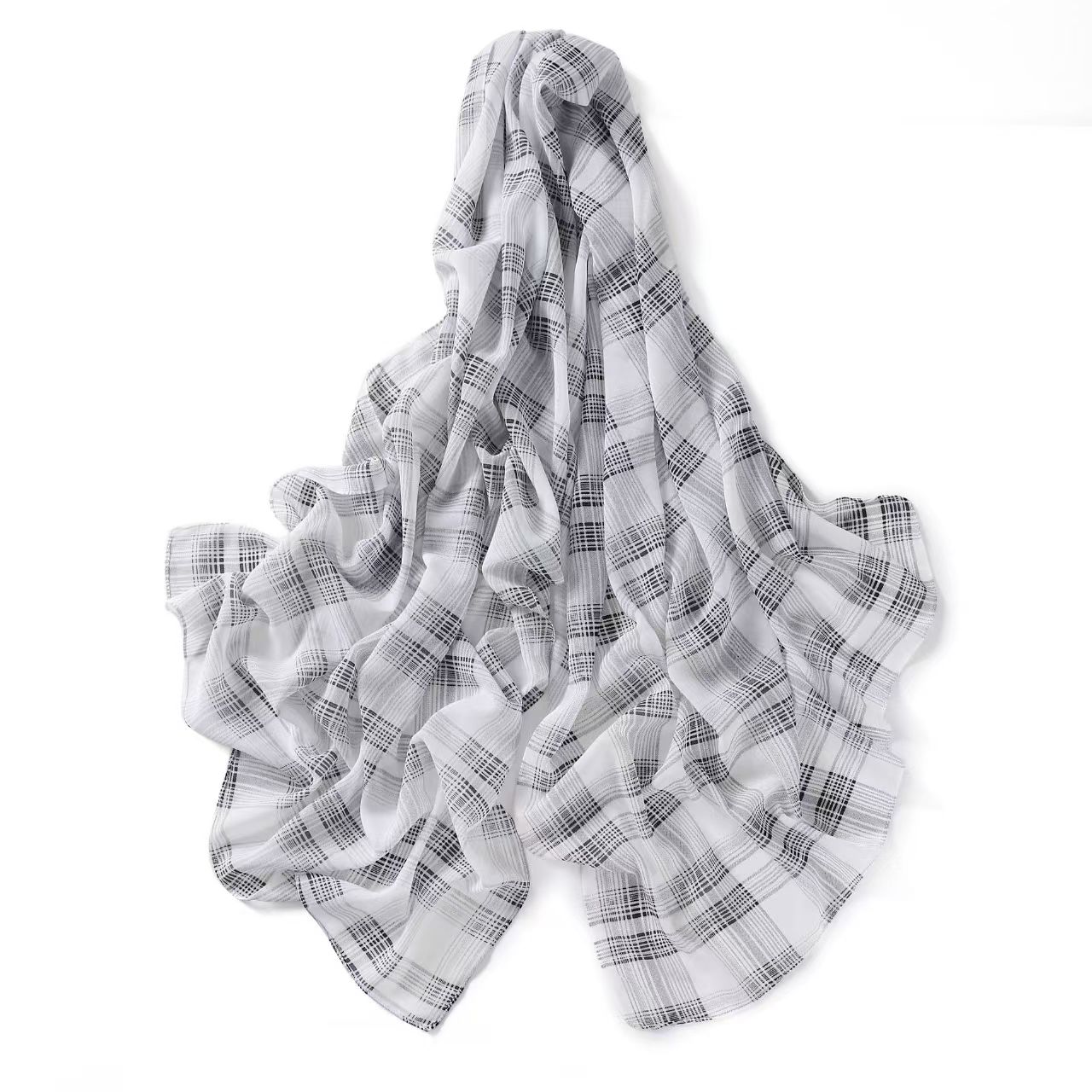 T774 plaid series printed scarf pearl chiffon beads long scarf shawl gauze scarf thin sunshade headscarf shawl silk scarf female