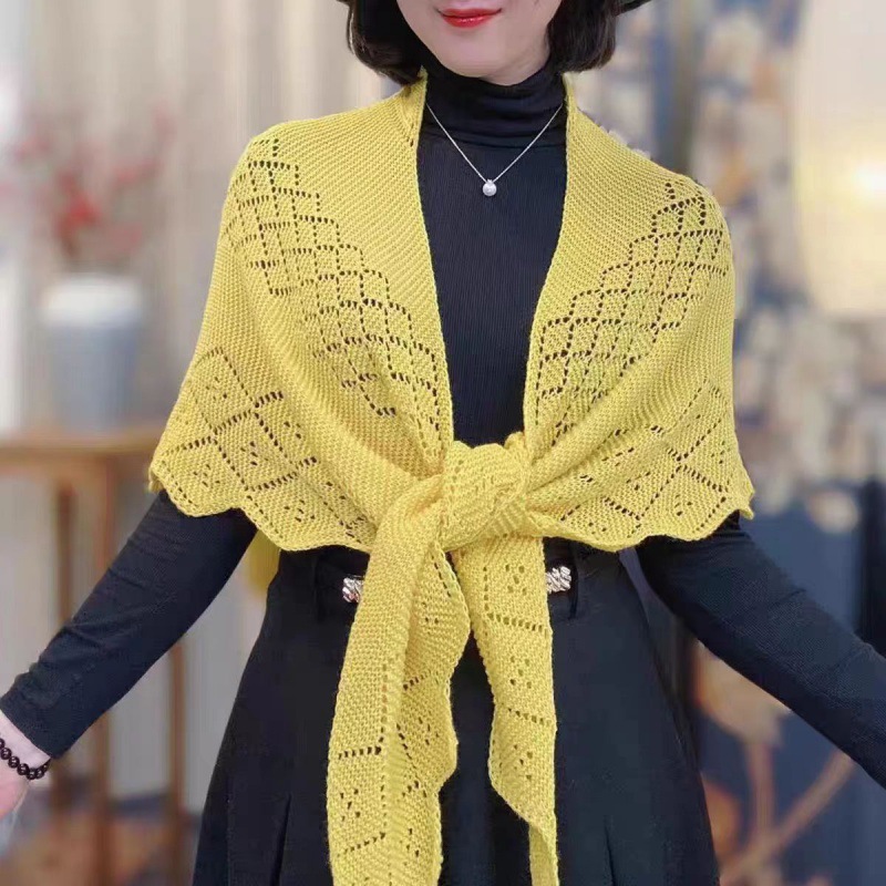 K792 2024 Spring and Autumn Fashion All-match Knitted Scarf Hollow Triangle Solid Color Shawl Thin Outerwear Women's Summer Small Waistcoat