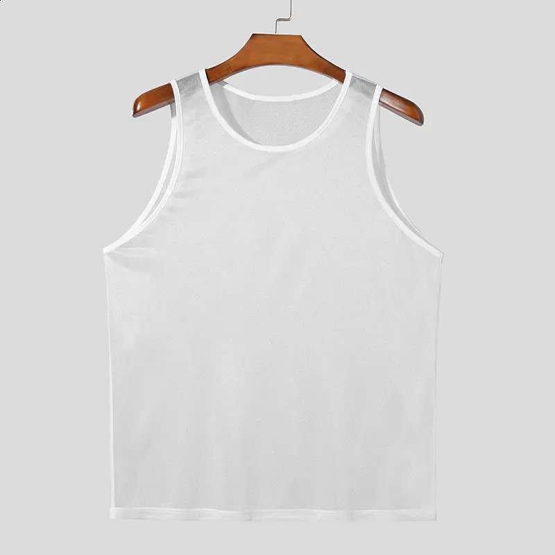 Summer Mens Clothing Knit Hollw Out Tank Tops O Neck Sleeveless Mesh Sexy Solid Color Vest Breathable Knitwear S-3XL 250519