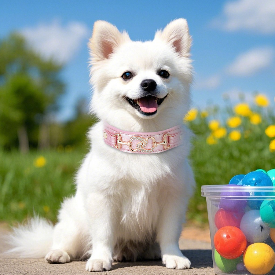 Luxury Unique Material Sparkle PU Leather Dog Collar, Adjustable Puppy Cat Collar with Rhinestone Heart Decoration for Small Medium Dogs S B118