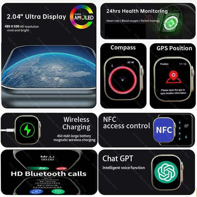 2025 New Hello 4 Ultra 2 Smartwatch 49mm 4G ROM NFC GPT GPS Compass Clock Bluetooth Call Smart Watch Men Women 3 Plus