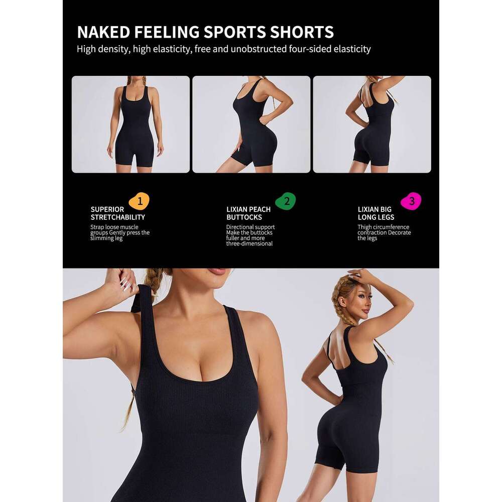 Women's sexy threaded yoga suit sleeveless high elasticity quick drying breathable jumpsuit shorts push up sportswear