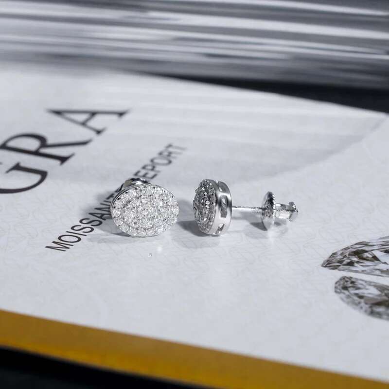 Iced Out Moissanite Oval Cluster Earrings Screwback 925 Sterling Silver Hiphop Bling Diamond Stud Earrings Pass Tester Wholesale