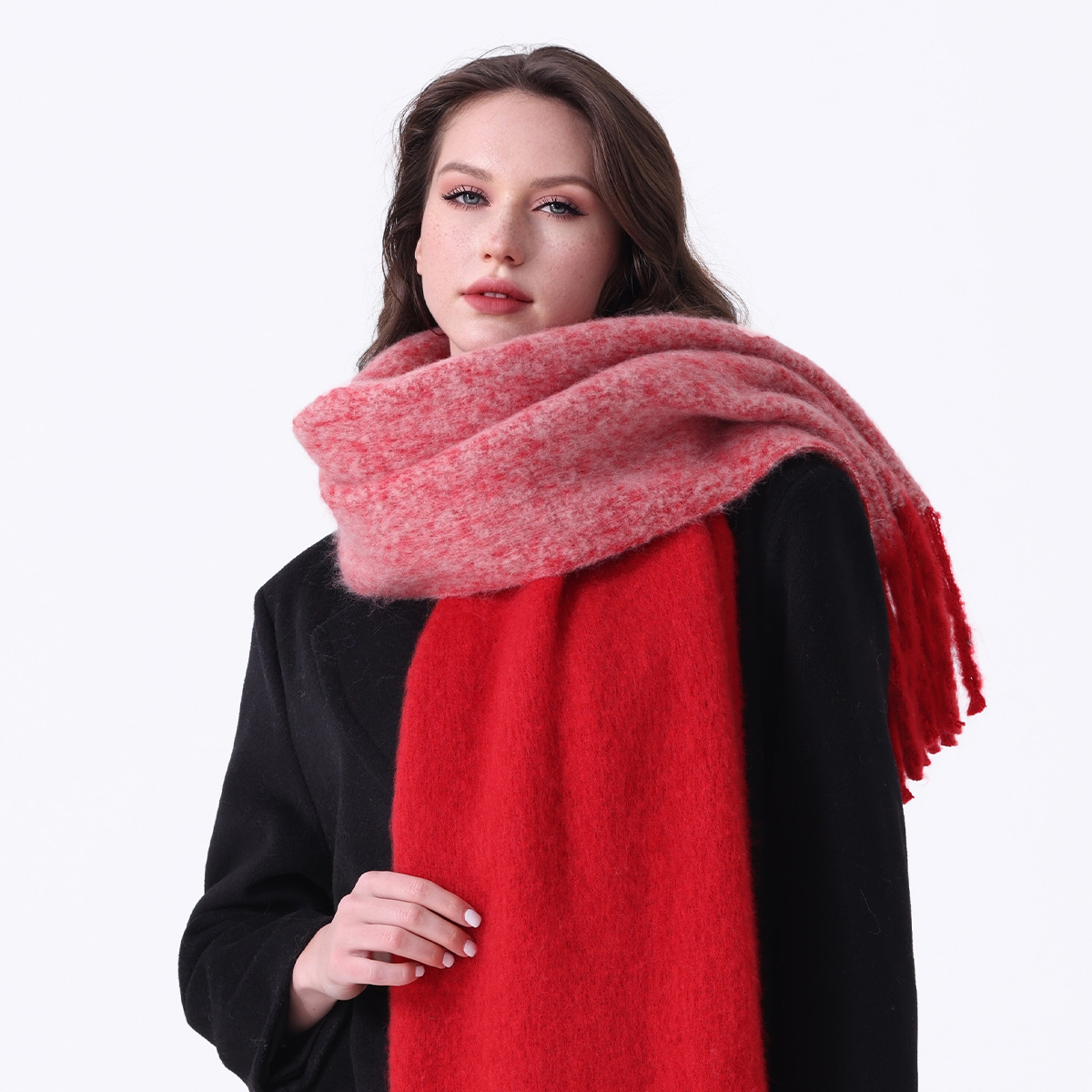 K796 Tonglu factory imitation cashmere scarf female ins winter thickened solid color mohair new tassel scarf