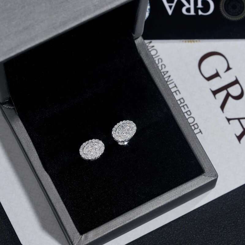 Iced Out Moissanite Oval Cluster Earrings Screwback 925 Sterling Silver Hiphop Bling Diamond Stud Earrings Pass Tester Wholesale