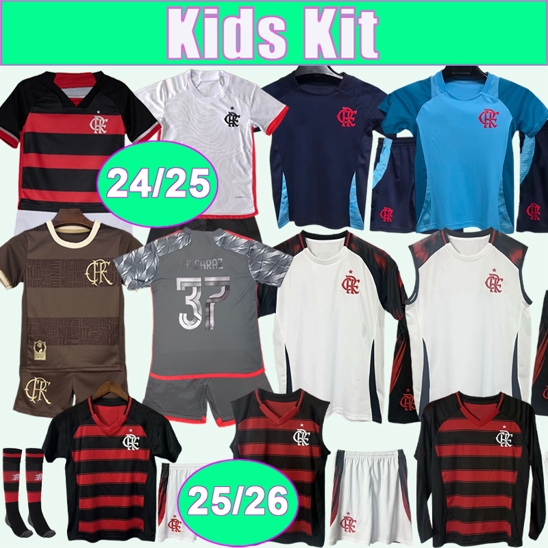 24 25 Flamengo Kids Kit Soccer Jerseys PEDRO ERICK VARELA AYRTON L. ARAUJO LUCAS Home Away 3rd Special Child Suit Football Shirts Short Uniforms