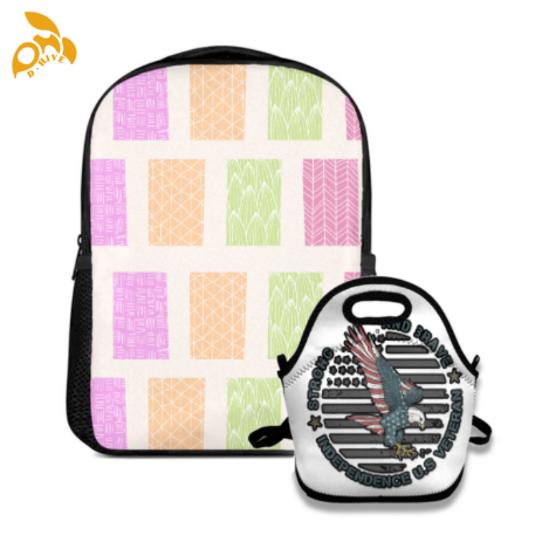 Free delivery. Top fashion designers customize lightweight high-quality white black double-layer schoolbags and meal bag sets.