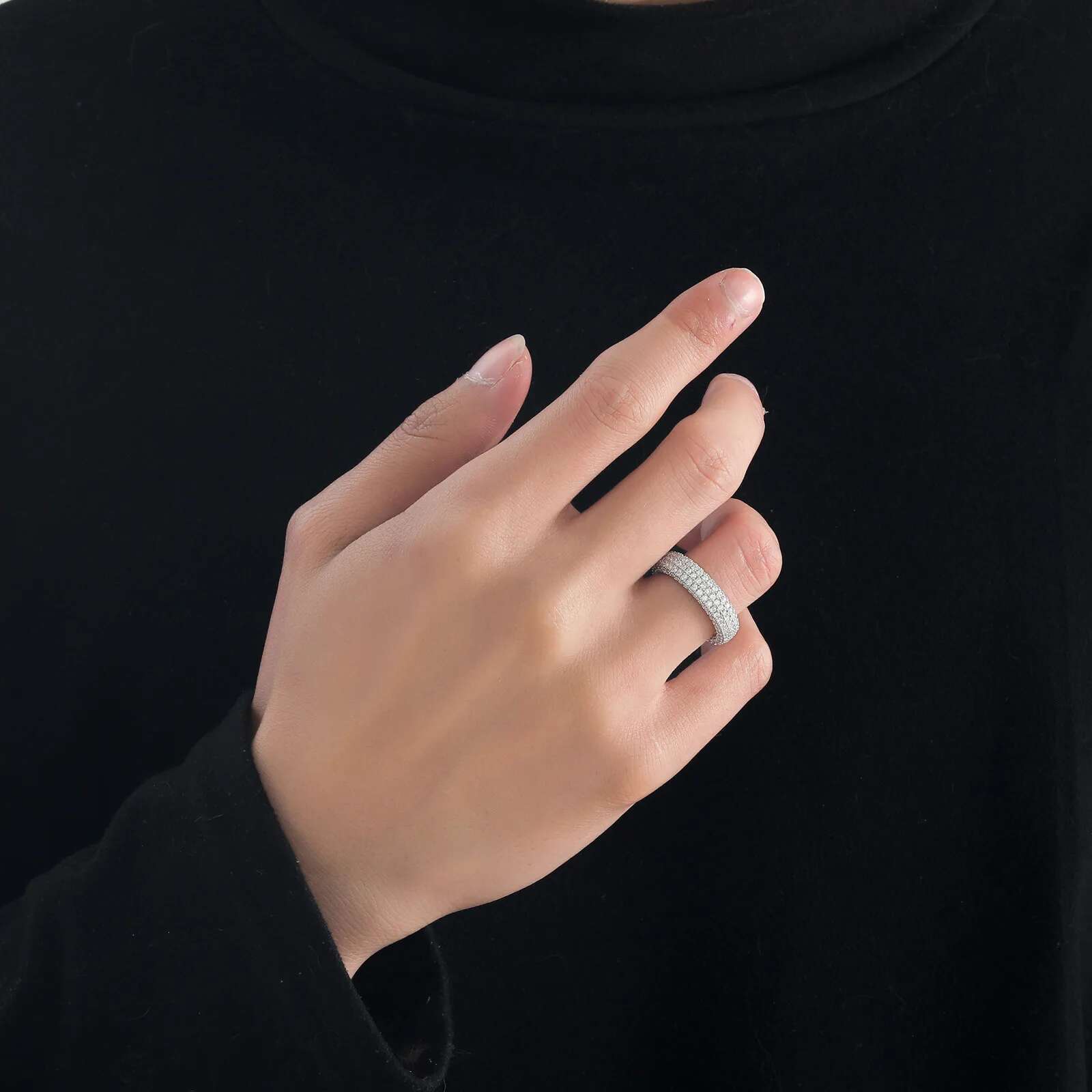 Iced Out D Color Moissanite Eternity Ring 925 Sterling Silver Women Men Hiphop Bling Diamond Wedding Band Pass Tester Wholesale