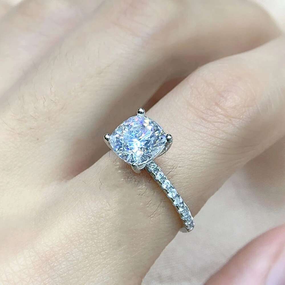 BXINY 1/2/3CT Cushion Cut Moissanite Ring Sterling Sier GRA Certified Lab Dia For Women Wedding Band Fine Jewelry Gift