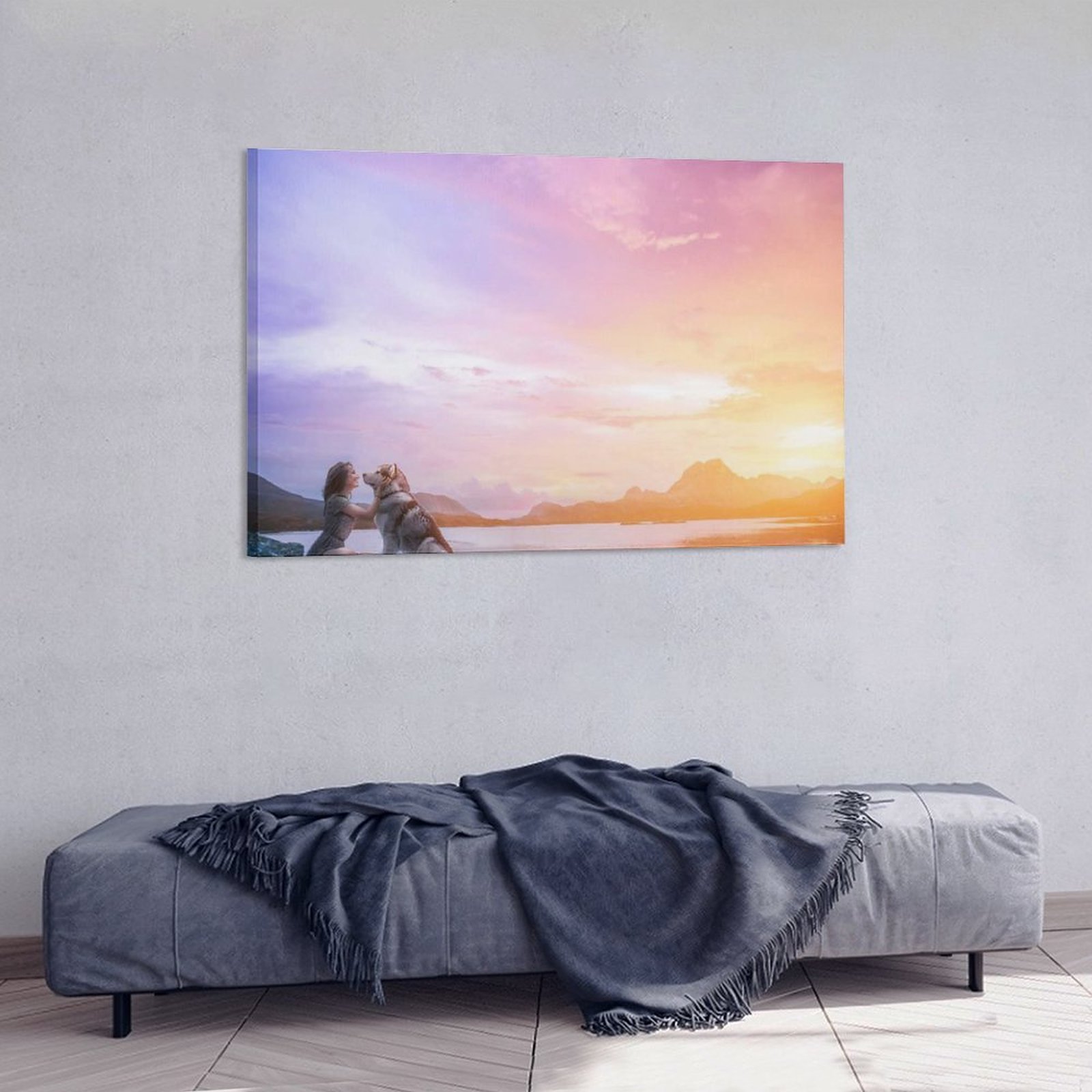 Wall Art Hanging Picture-Rectangle Animal Pet Dog Loves Frame-style Canvas Prints Wall Painting Decor Print Picture Paintings for Living Room Gift For