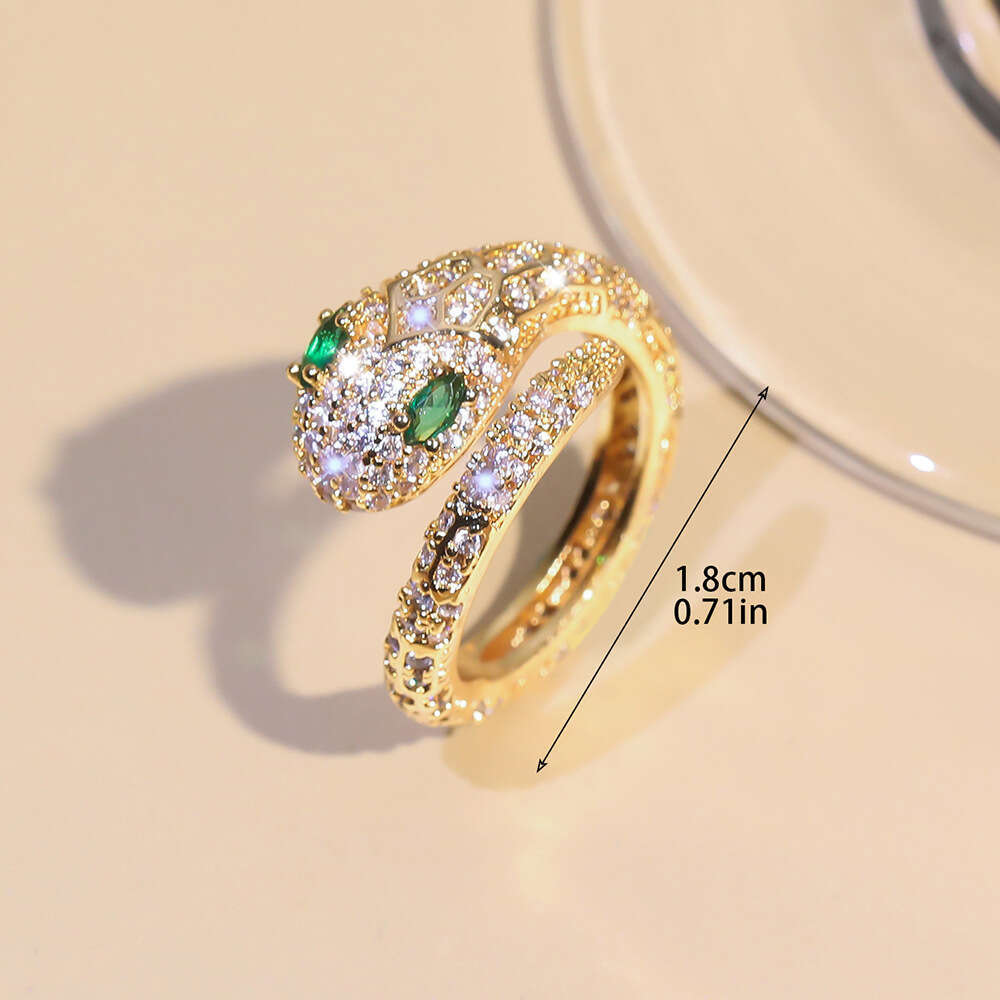 Serpentine High-End Custom Jewelry - Exquisitely Crafted Zircon Open-Ring Design with Serpent Head Motif, Unique Luxury Jewelry Collection