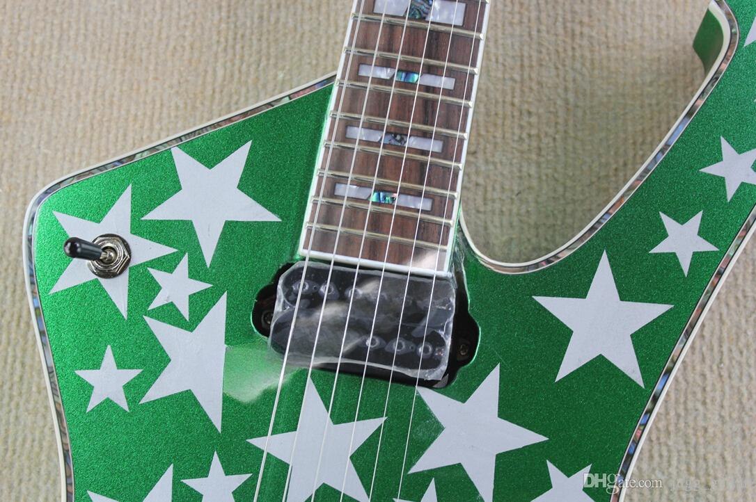 Rare Green Electric Guitar with Star Graphics, Bold and Unique Design