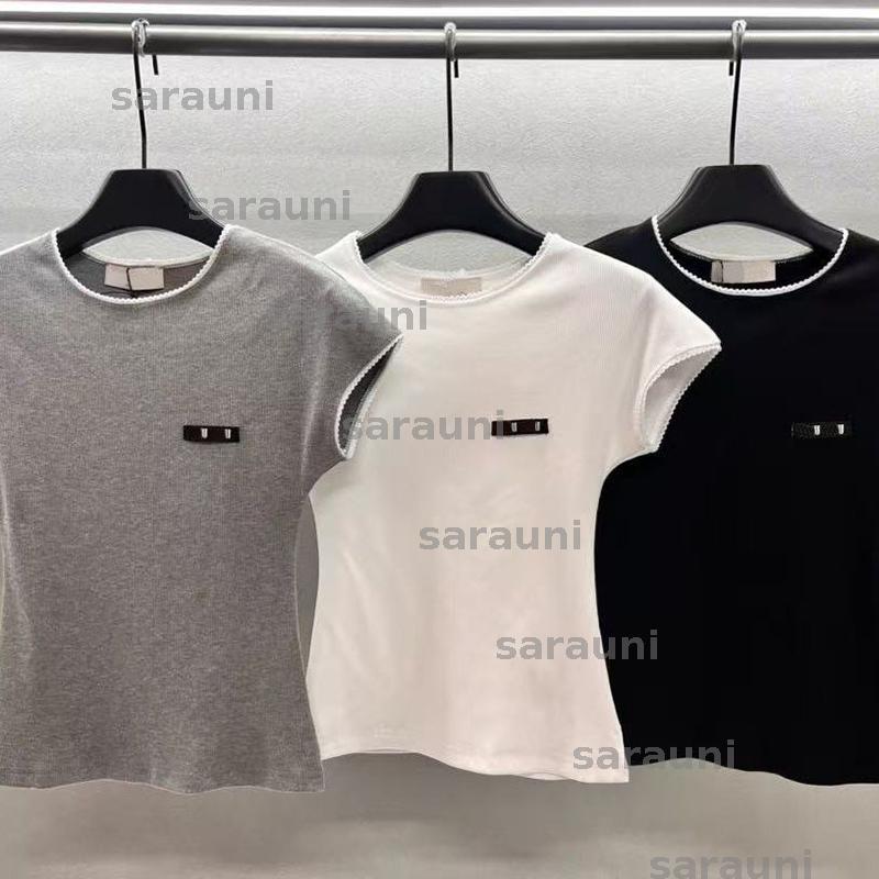Designer Womens Tshirt Niche Playful Sweet Top 2025 Summer Fashion Versatile Letter Embroidery Lace Collar Slim Fit Short Top