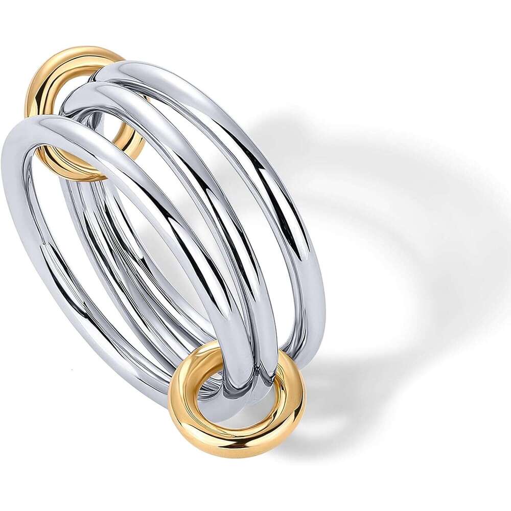 14K Gold Plated Interlocked Stackable Rings for Women Statement Mixed Metals Multi Ring Stack - Two-Toned Stacking Bands