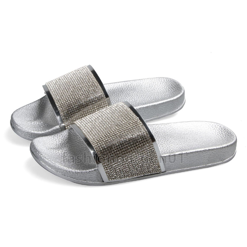 2025 designer slides womens sandals flats slippers soft-soled luxury fashion glitter diamond slipper women non-slip slide summer casual beach pool mul