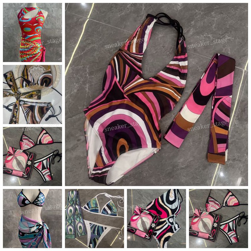 Femmes colorées Bikini Swwear Bandband Sarong Designer Sexy Sweet Hollow Swirf Scarf V Verbe Beachwear Beach Holiday Bathing Chieu de bain One Pi