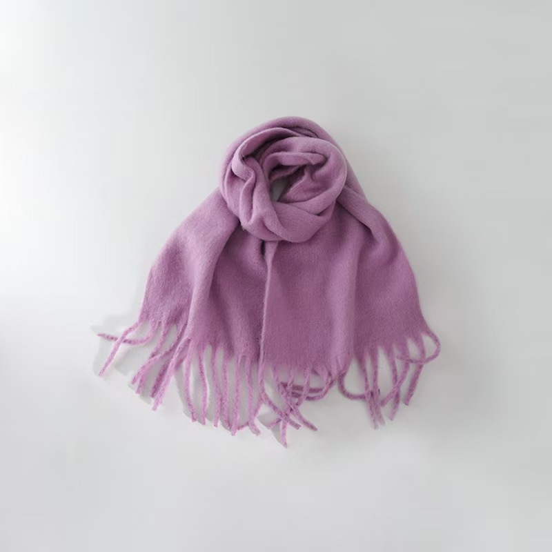 T778 all-match soft and glutinous pure color cashmere tassel scarf for women winter lengthened warm thickened neck shawl