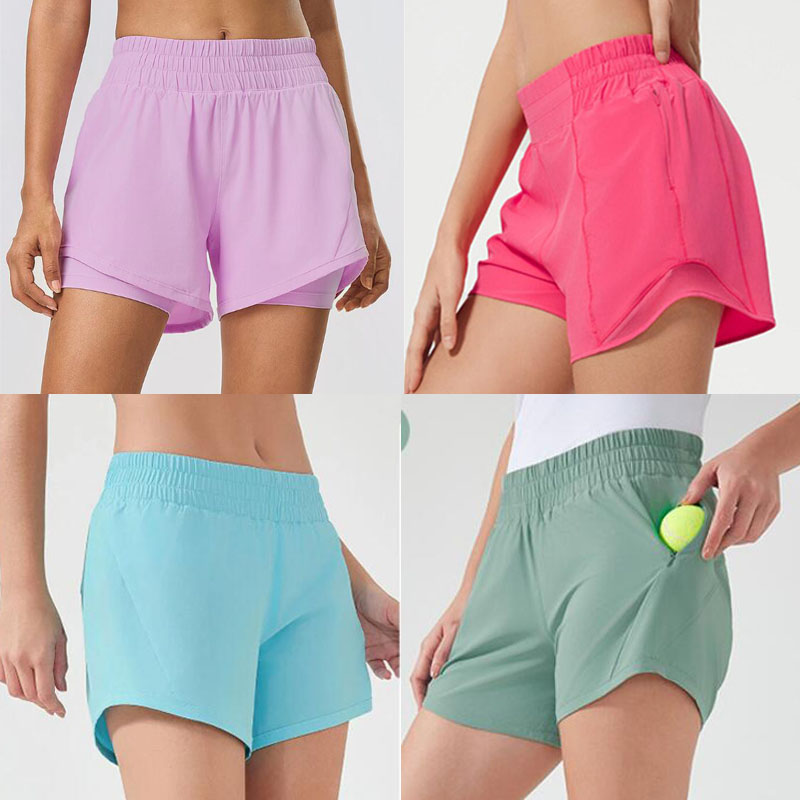 Summer hotty hot Shorts Yoga Women's Breathable Quick Drying Sports Solid Color Pocket Running Fitness Pants Princess Sportswear Gym Leggings