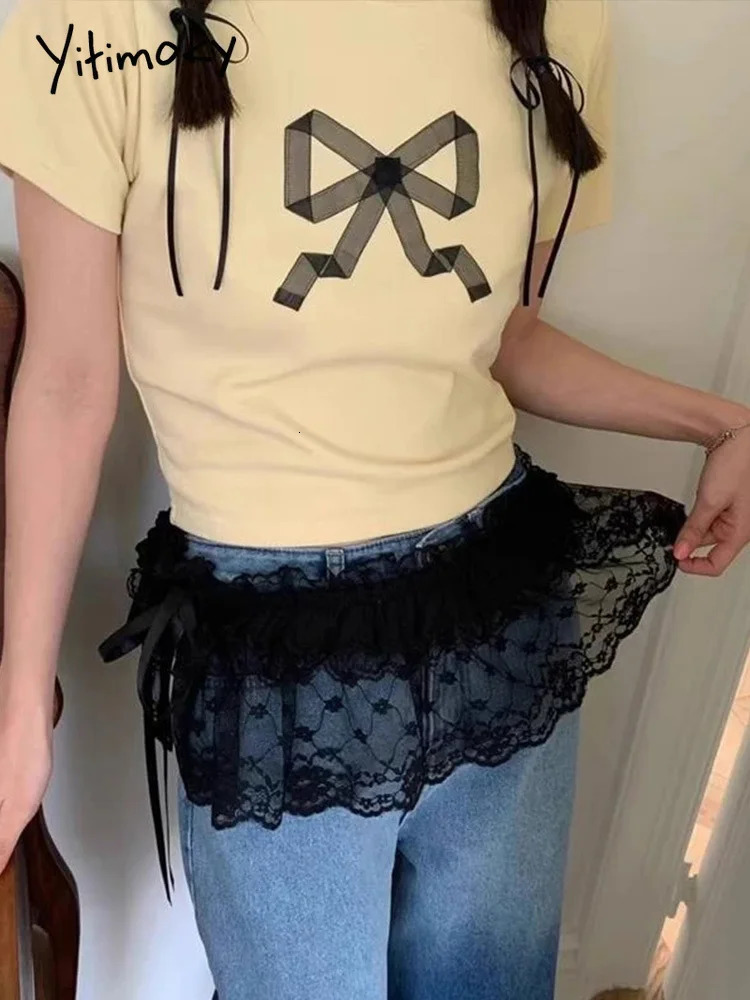 2025 Spring Summer Women Y2K Korean Lace Mini Layered Skirt Streetwear Up Ruffles Harajuku High Waist Pleated Ladies Skirts 250513Z