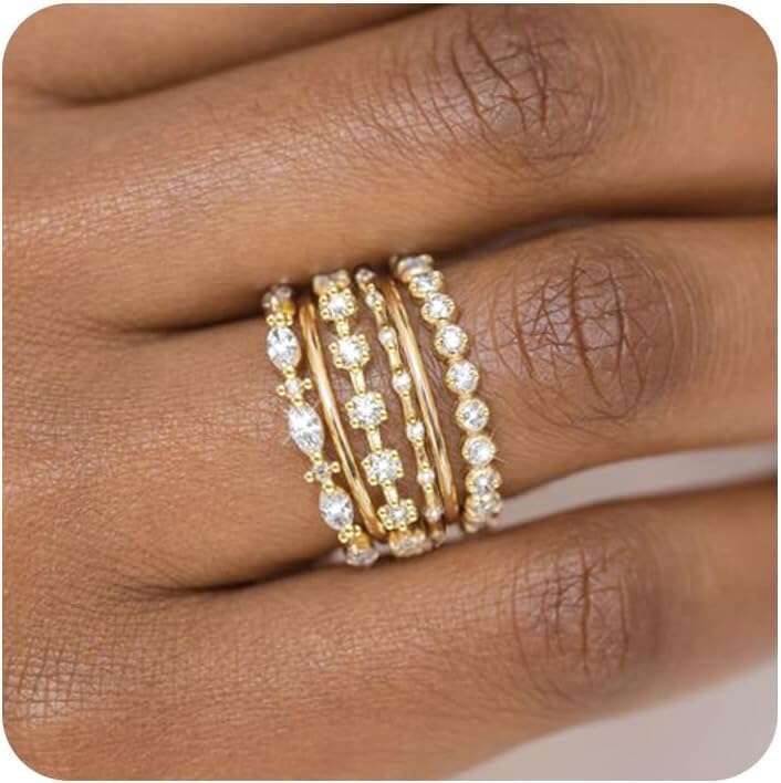 Women's does not change color, 14k gold-plated stacked cubic zirconia thumb ring, exquisite stackable gold finger joint ring set size 6-10