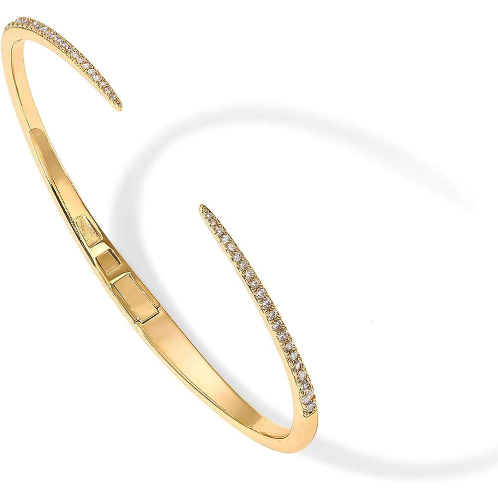 14K Gold Plated Cubic Zirconia Claw Bangle Bracelet | Elegant CZ Cuff Bracelets for Women