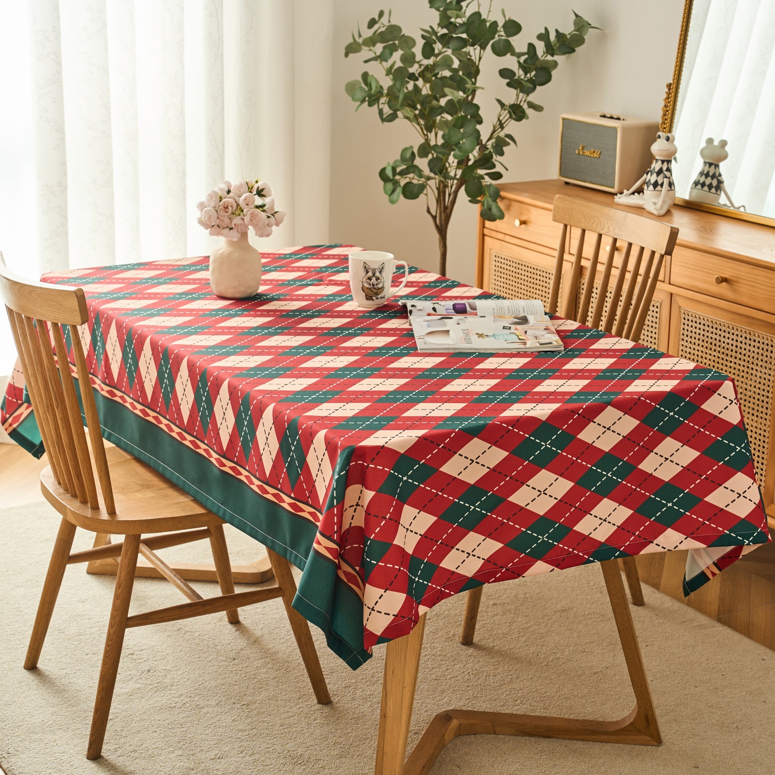 T0475 New Year tablecloth Spring Festival tablecloth washable oil-proof and waterproof coffee table Christmas red wedding tablecloth light luxury tabl