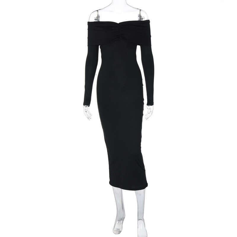 Halter Whit Maxi Dresses Sexy Women S Clothing New Item One Collar Banquet Evening Autumn And Winter Style Sexy Slim Fit Dress Prom Sexy Dress