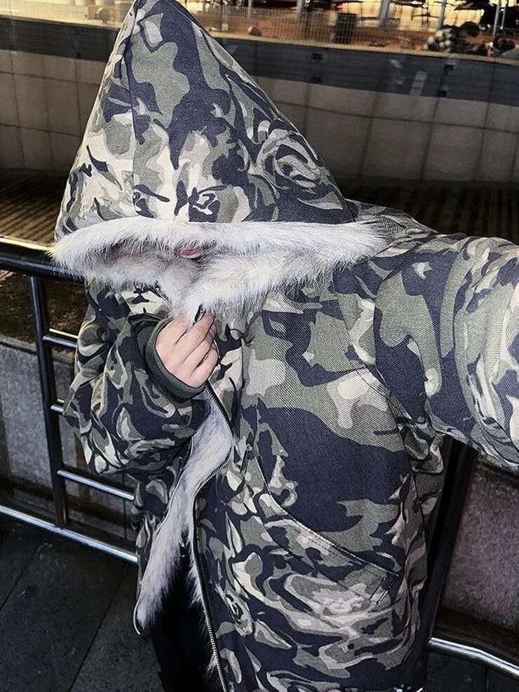 Coats Designer Women American Vintage Camouflage Plush Hat Jacket Y2k High Street Hip Hop Haruku Loose Women Make Old Hoodies Fashion Streetwear Desig