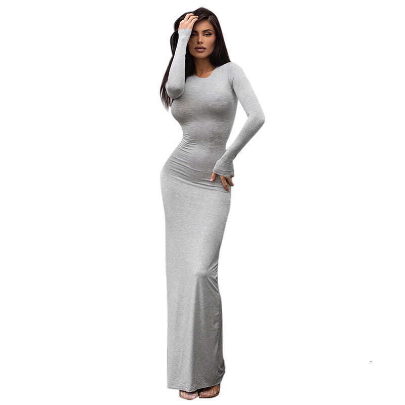 Halter Whit Maxi Dresses R DS Women S Autumn New Solid Color Round Neck Long Sleeved Slim Fit Fish Tail Casual Dress Prom Sexy Dress