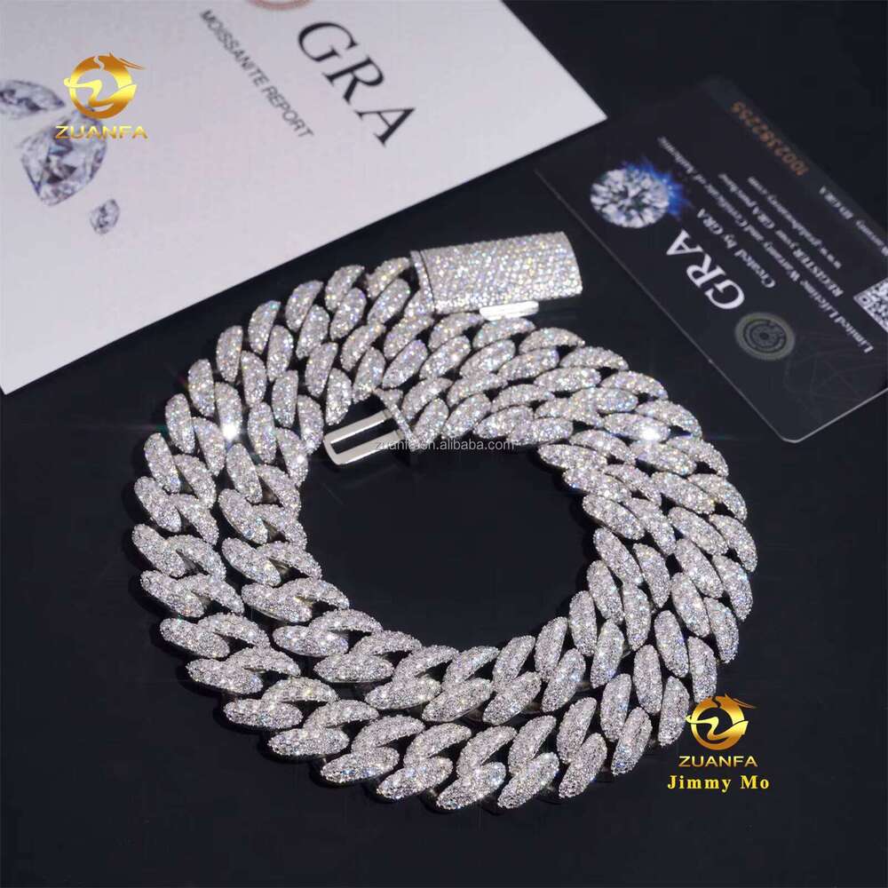 Rapper Jewelry 16Mm Pin Setup GRA Sier Chilled Hip-Hop Moissanite Miami Cuban Chain