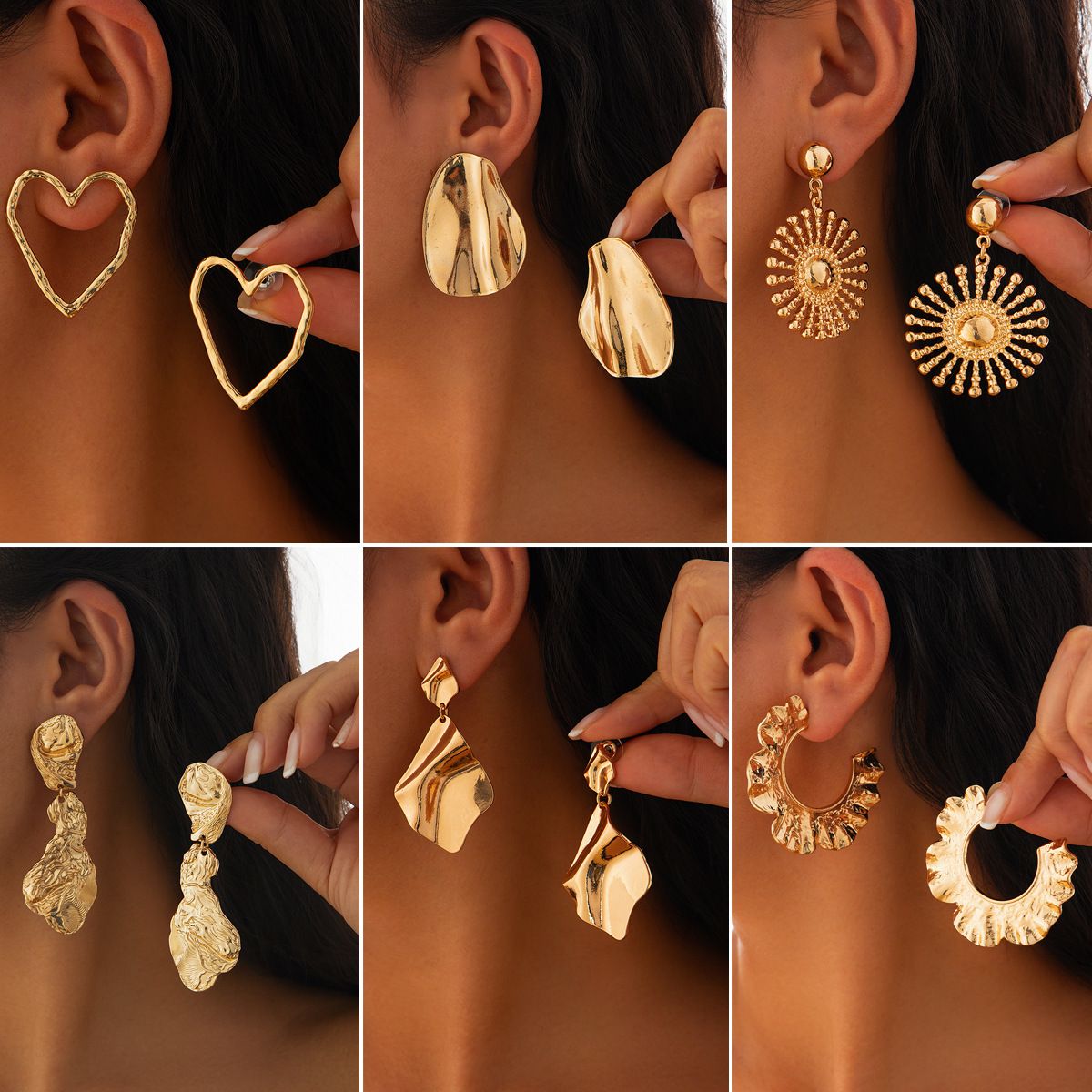 Accessories Ins personalized pleated hollow peach heart earrings with diverse combinations of sunflower alloy earrings