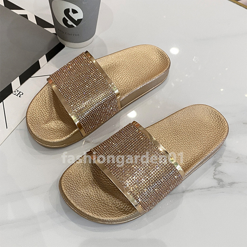 free shipping slides designer women glitter diamond sandals flats soft-soled slippers women non-slip slipper summer beach slide casual luxury fashion 