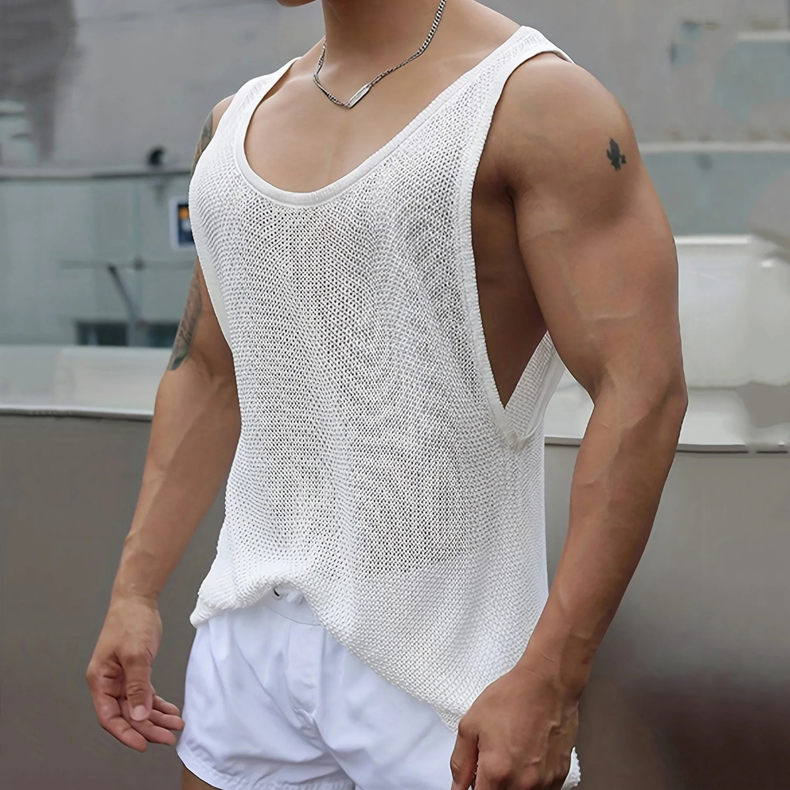 Mens Clothing Summer Style Mens Sleeveless Knitwear Casual Loose Knitted Tank Top for Men 250519CJ