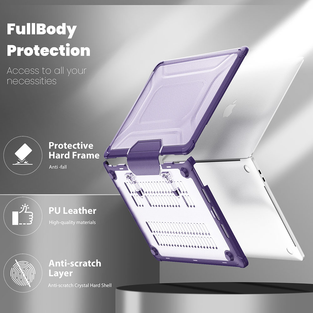 Case For Macbook Pro 13 inch M2 Mac Pro 13" M1 Heavy Duty Rugged Hard Shell Transparent Cover with TPU Bumper Fold Kickstand Protective Cases