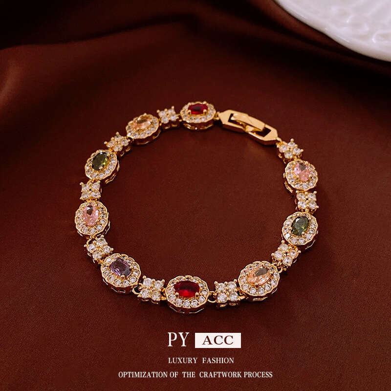 Real gold electroplated zircon oval buckle ins light high-end feel bracelet decoration