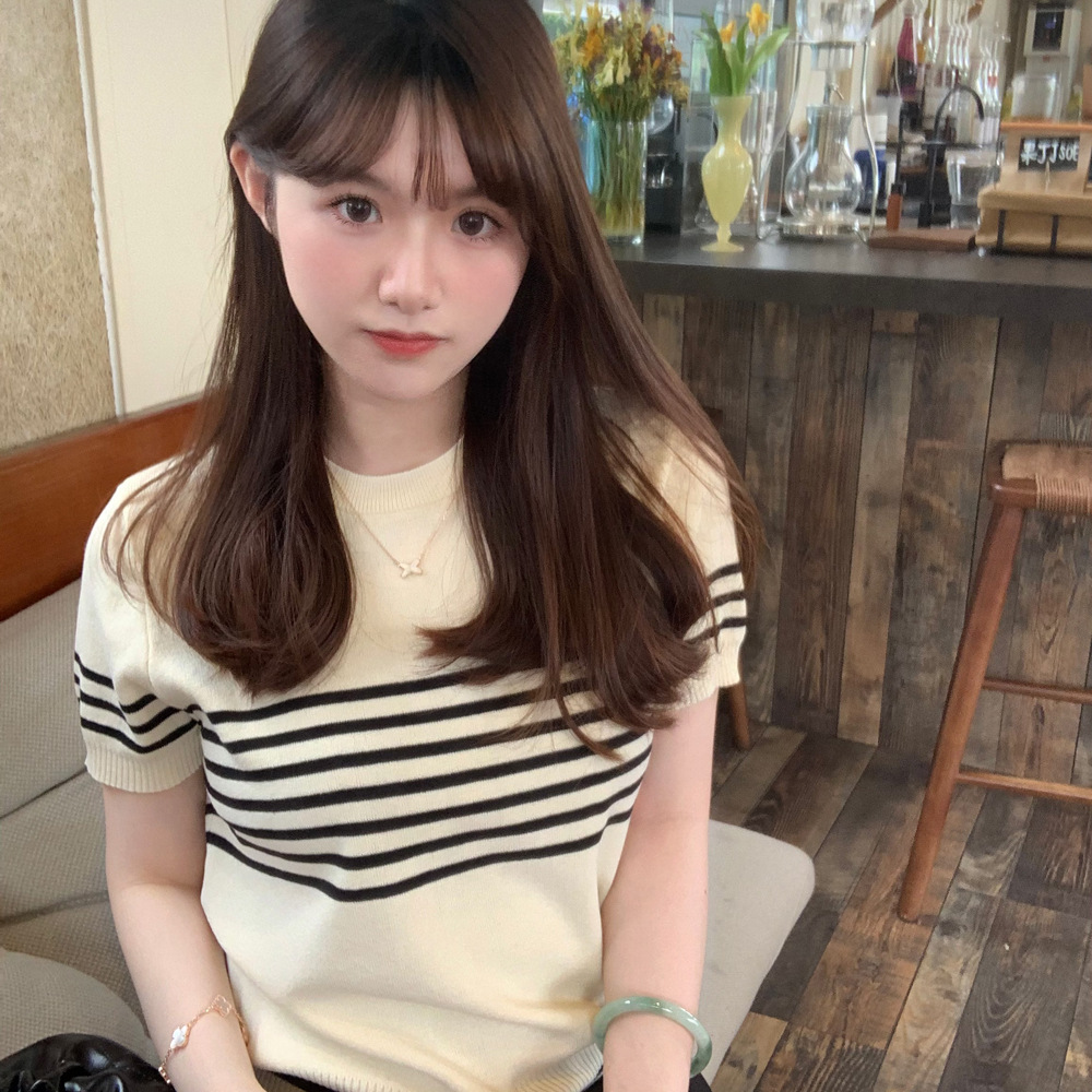 LW200 Summer slim fit knitted sweater tops new Korean retro fashion all-match niche