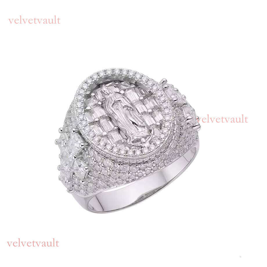 Hot Sales Hip Hop Jewelry Iced Out Sterling Sliver Custom VVS Moisssanite Dia Big Round Jesus Ring for Men
