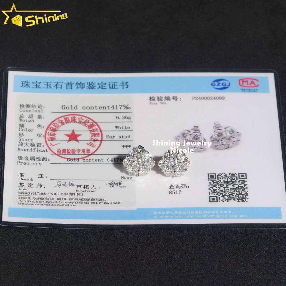 Hip Hop Fashion Iced Out 15Mm Width Real 10K Solid Gold VVS Moissanite Wer Earrings For Men