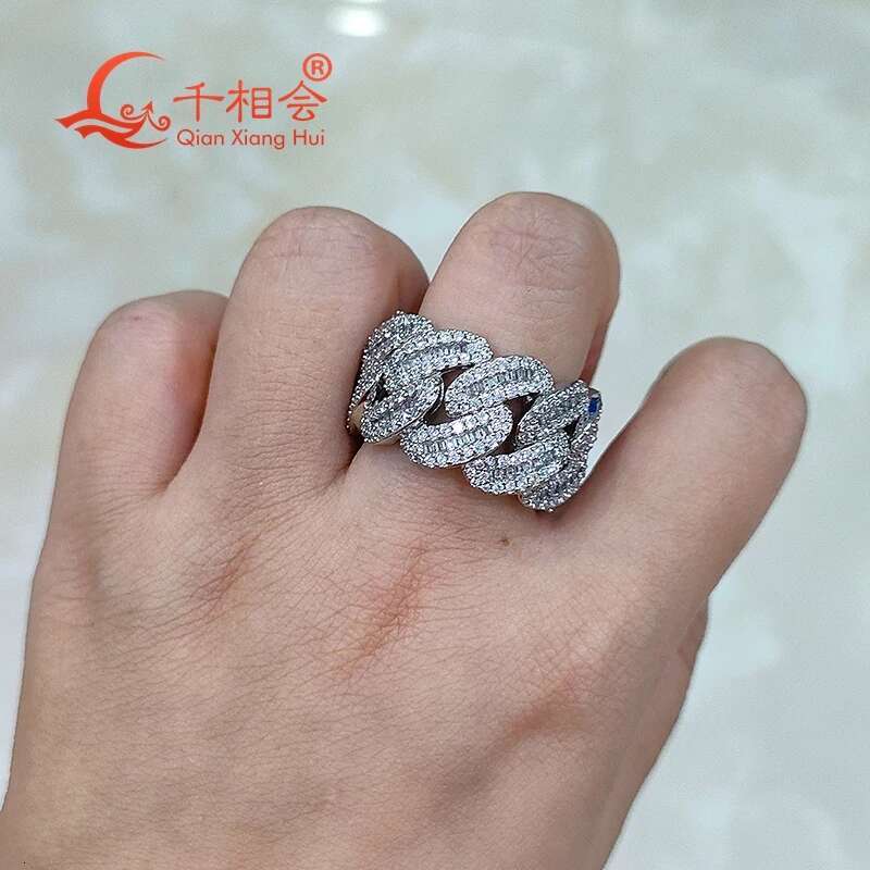 Sterling 925 Silver Moissanite Half Moon Ring 15mm Small Square Hip Hop Diamond Unisex Jewelry