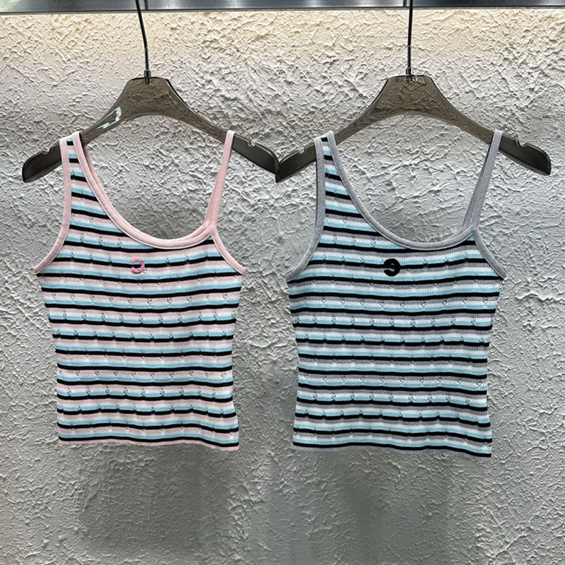 Contrast Color Women Striped Vest Designer Knitted Camisole Y2K Letter Embroidered Tank Tops